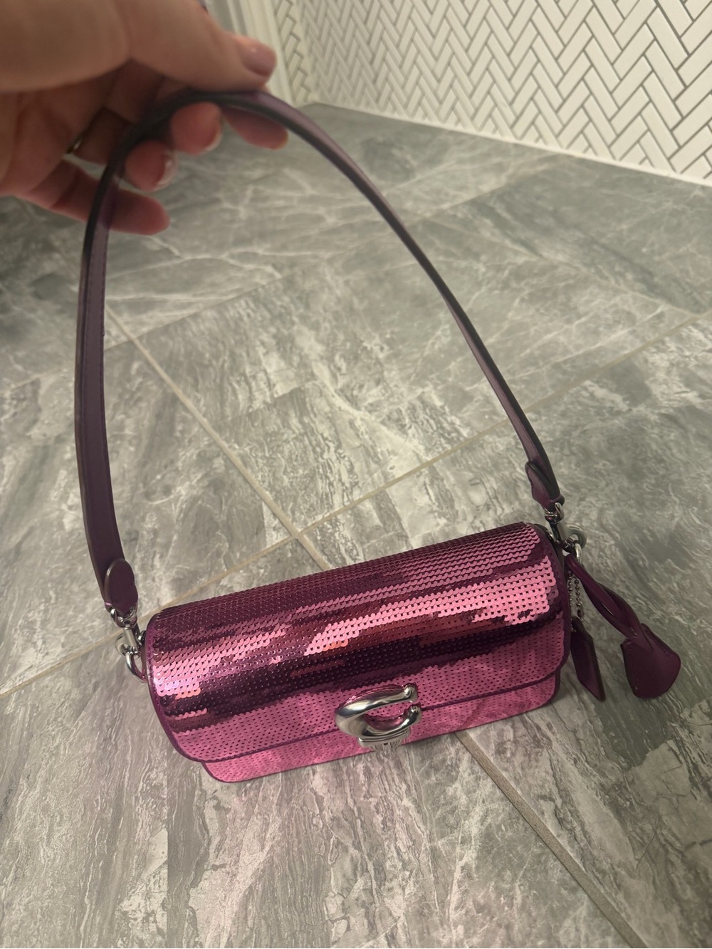 Coach Studio Baguette Pink Sequin Shoulder & Crossbody Bag - Picture 8 of 12